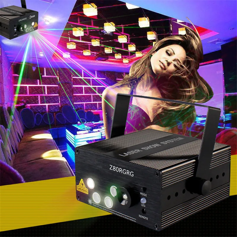 DJ лазерный проектор Красный Зеленый Синий красочные 80 узоров со светодиодное