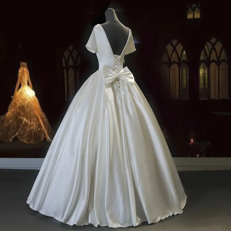 Винтажное свадебное платье французского атласа 2020 новинка Хепберн Ретро стиль