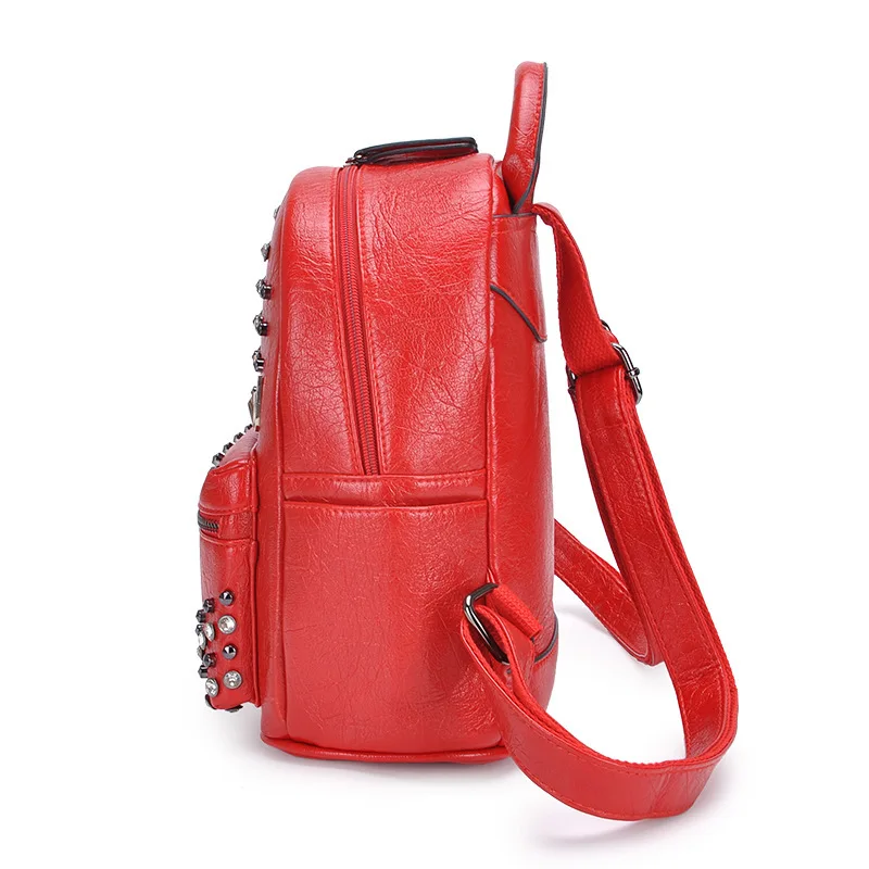 2019 женские кожаные рюкзаки с заклепками красного цвета Ретро Sac Dos Femme