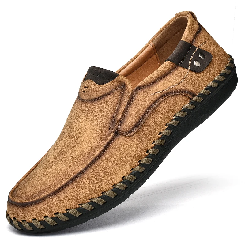Light Brown Мужская прогулочная обувь; модная кожаная повседневная обувь без шнуровки; Мужская удобная обувь; лоферы; Повседневная обувь; Zapatos De Hombre; кроссовки - Цвет: Light Brown