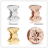 925 sterling silver charm rose gold reflexions bow clip stopper lock beads fit pandora bracelet bangle diy jewelry