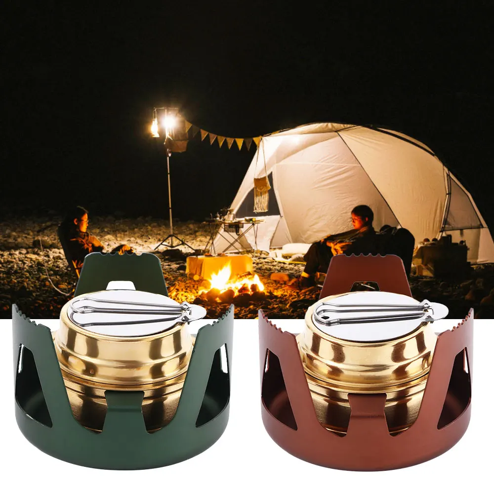 

Heavy Duty Brass Alcoho Stove With Aluminum Alloy Stand Lid For Outdoor Travel Camping Hiking Portable Cooking Equipment