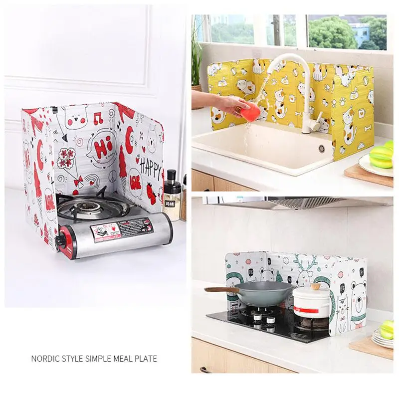 

Aluminum Foldable Kitchen Gas Stove Baffle Plate Frying Pan Cooking Oil Splash Protection Kitchen Splatter Screens Accessories