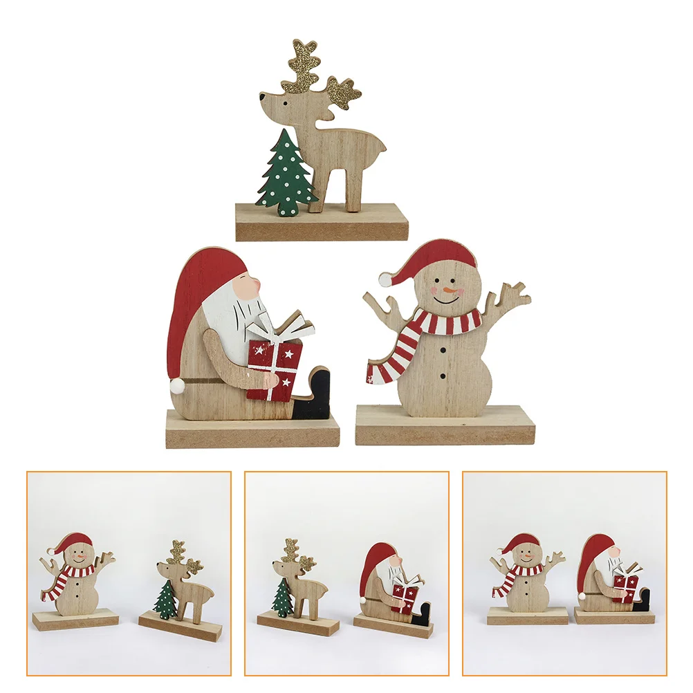 

3pcs Christmas Elements Ornament Decorative Wooden Christmas Decoration