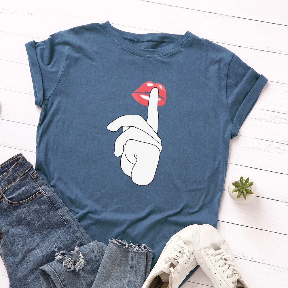 

Plus Size TShirt S-5XL Lovely Be Quiet Print T Shirt Women 100%Cotton O Neck Short Sleeve Tees Summer T-Shirt Pink Tops Casual