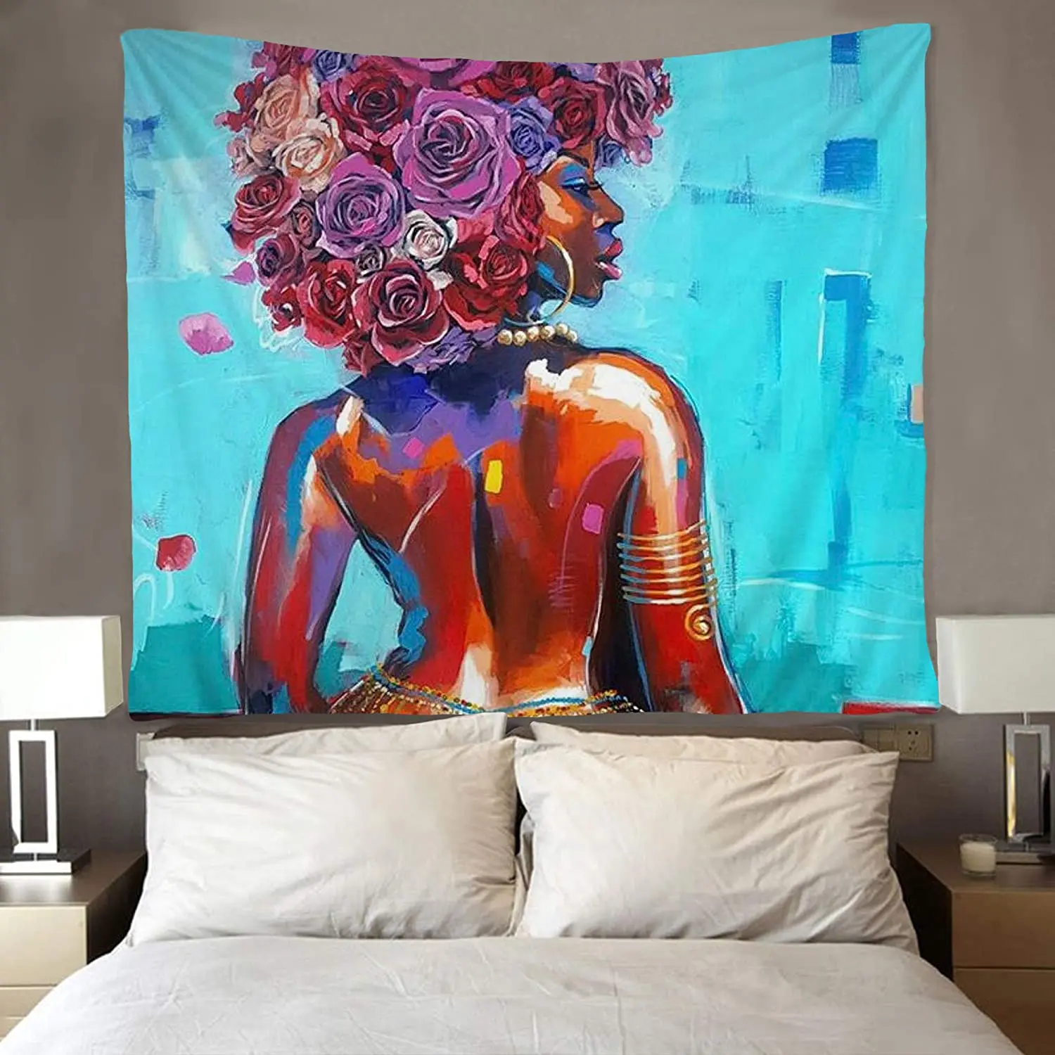 Афроамериканская женская масляная живопись с розами гобелены хиппи искусство