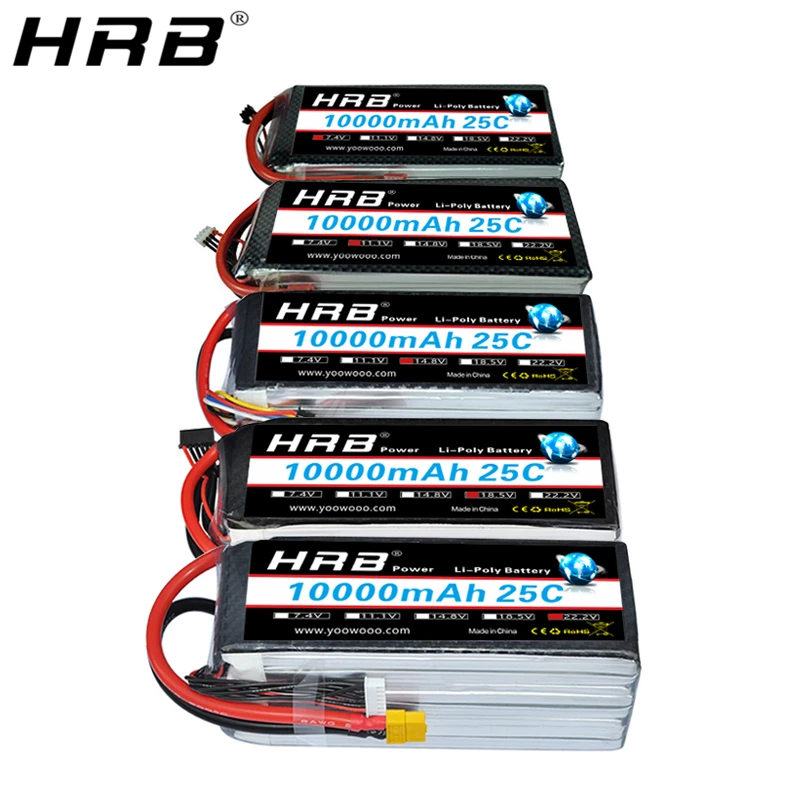 HRB 2S 3S 4S Lipo батарея 10000mah 7 4 V 11 1 14 8 T Deans XT60 EC5 XT90 18 5 22 2 5S 6S 25C RC вертолет Самолет
