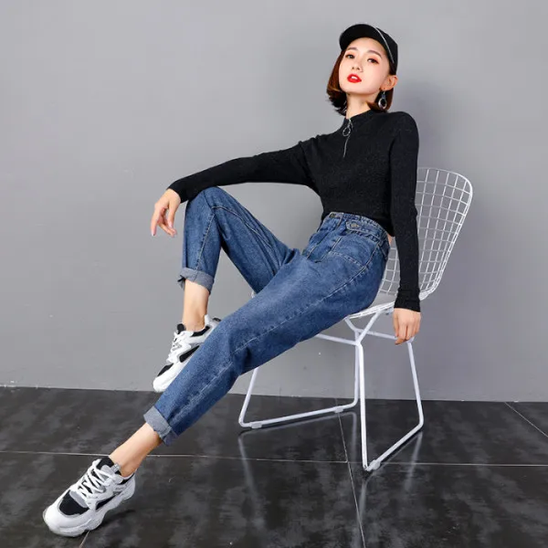 Женские свободные джинсы с высокой талией популярные шаровары весна-осень 2020