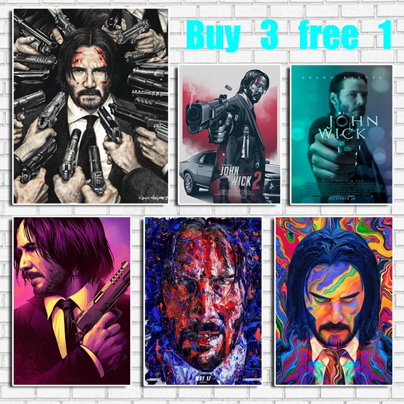 

John Wick Movie Retro Kraft Poster Bar Office Cafe Home Art Wall Sticker Decoration