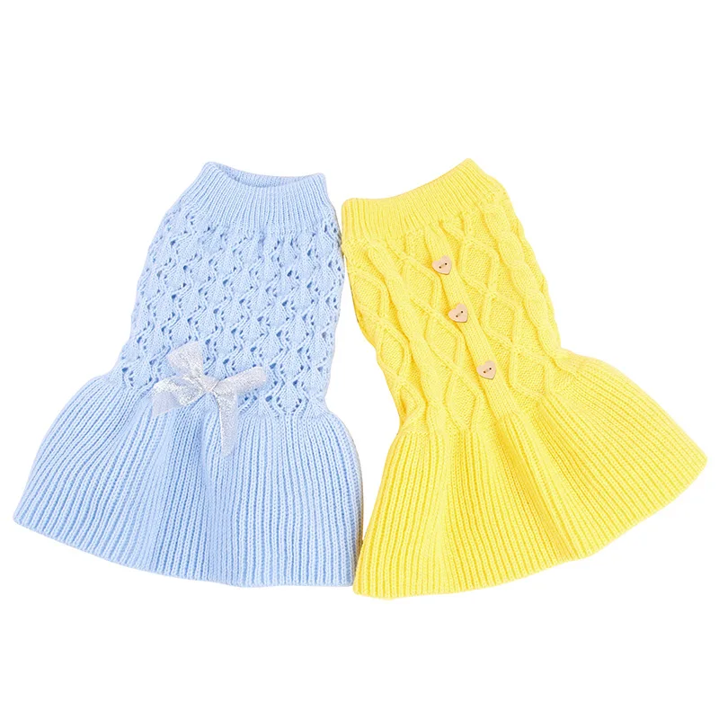 

Sweet Dog Clothes Dog Sweater BLUE/YELLOW Dog Sweaters Dress For Small Dogs Poodle Pug XXS Knitted Clothing Puppy Jumper Sweater