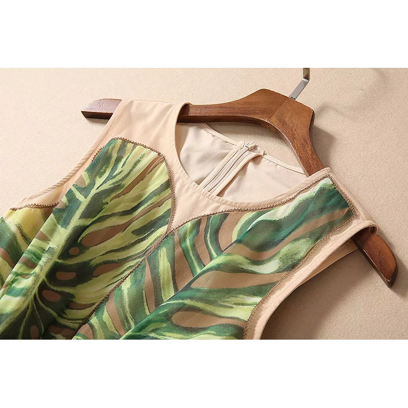 HIGH Quality 2020 Newest Fashion Runway Dress Women's Sleeveless Leaves Print Midi DRESS | Женская одежда