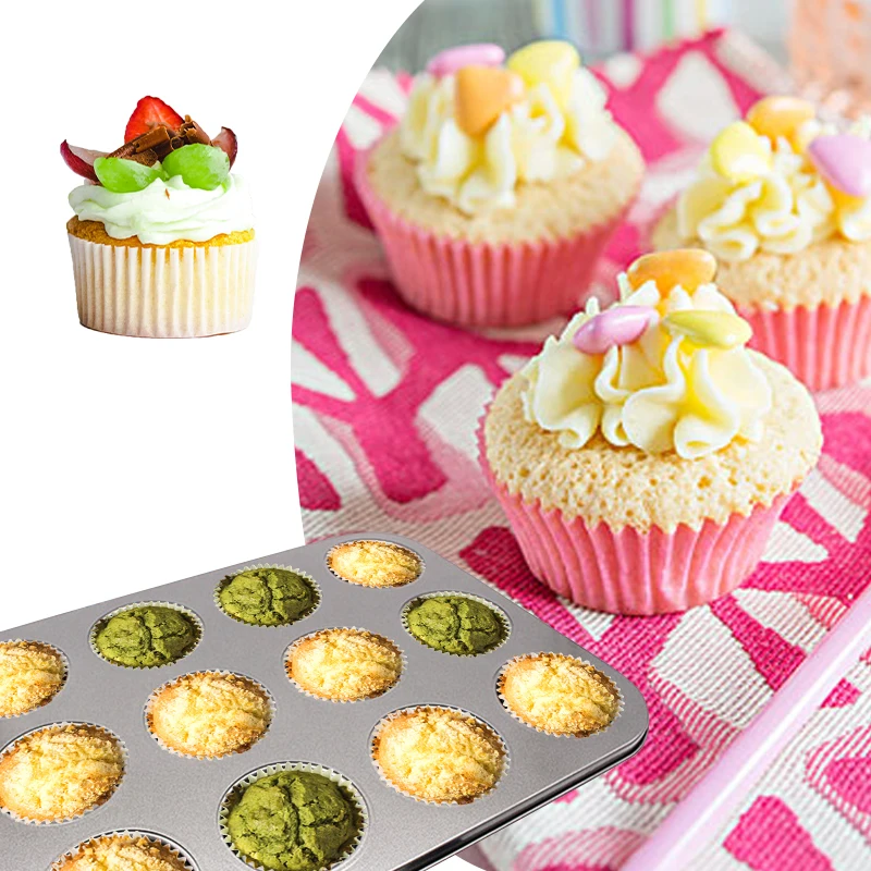 

12 Hole Cupcake Baking Tray Nonstick Cake Baking Mold Muffin Tray Carbon Steel Biscuit Baking Pan Kitchen Accessories Decoration