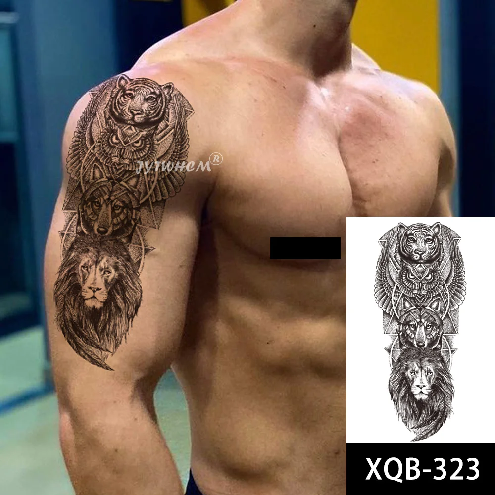 Водостойкая Временная тату-наклейка с изображением Льва и скалы полурука