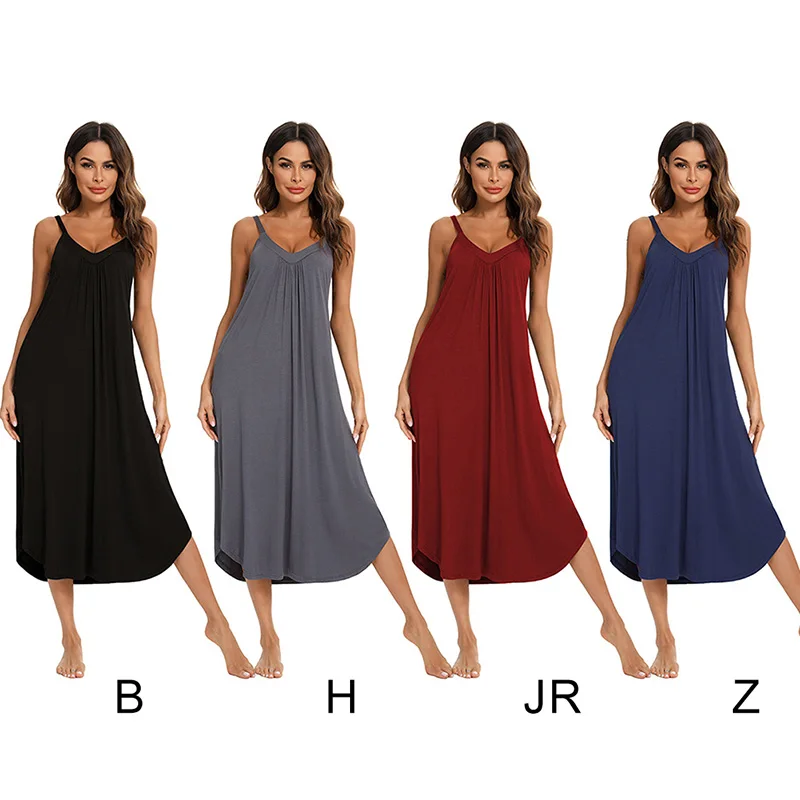 

Women Nightgowns Sexy Ladies Nightdress V-Neck Pajamas Solid Sleeveless Underwear Sling Skirt Homewear