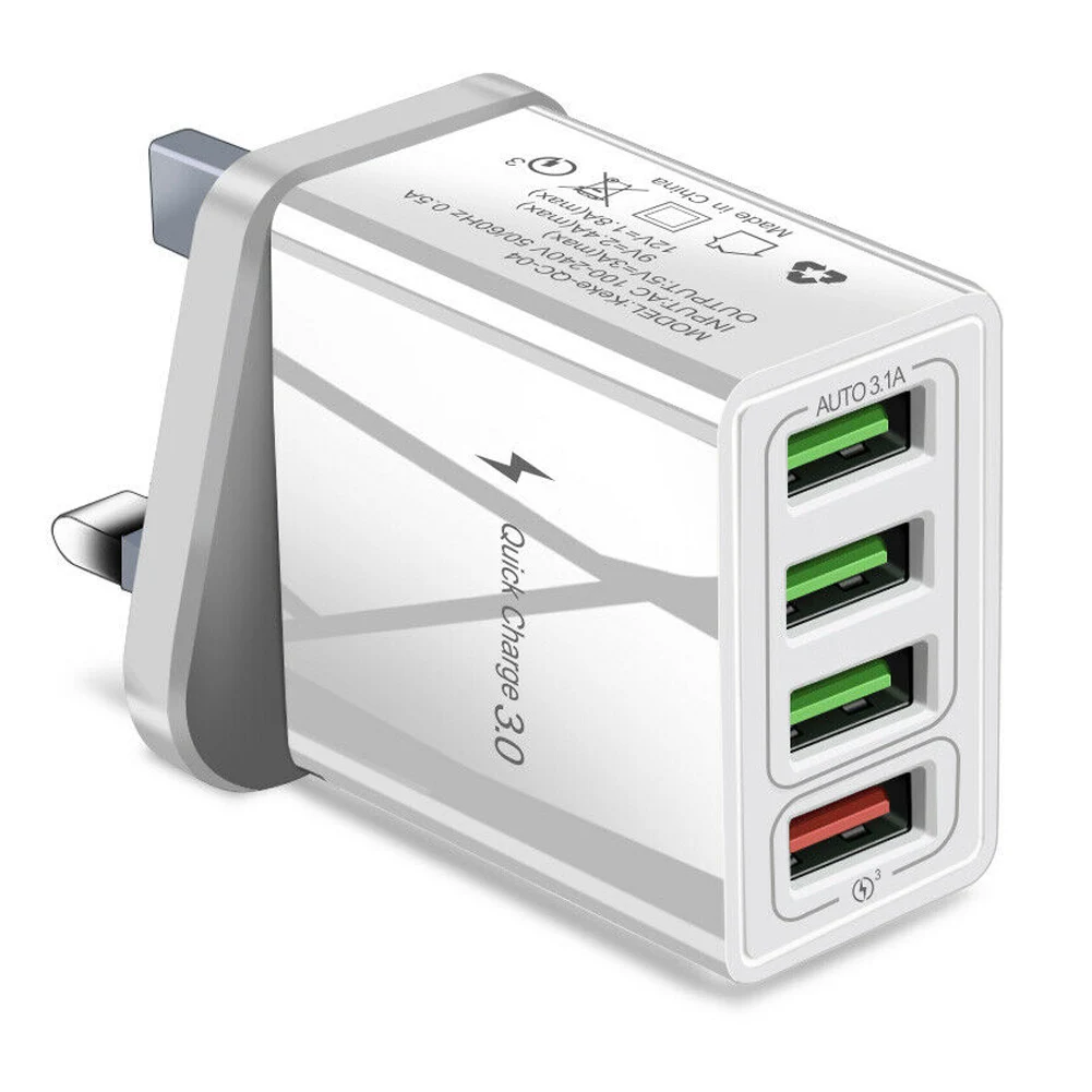 White UK Plug QC3.0 быстрое зарядное устройство 4 usb порта концентратор настенное зарядное устройство адаптер питания JR предложения - Цвет: White UK Plug