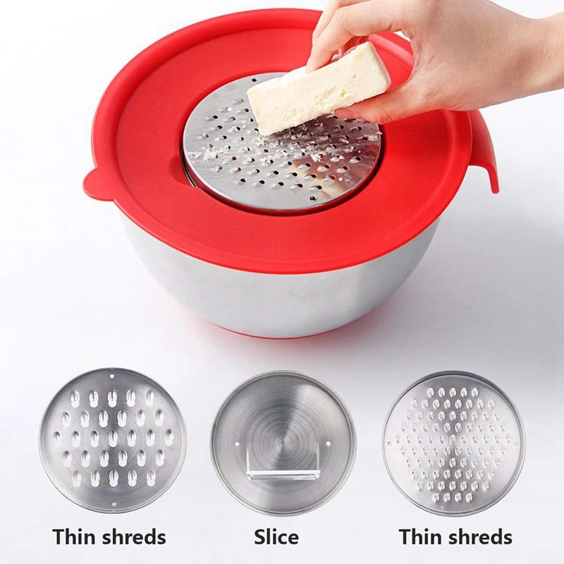 

Stainless Steel Salad Mixer Bowls Set with Lids/Handle/Grater, Kitchen Baking Non-Slip Mixing Bowl Food Container