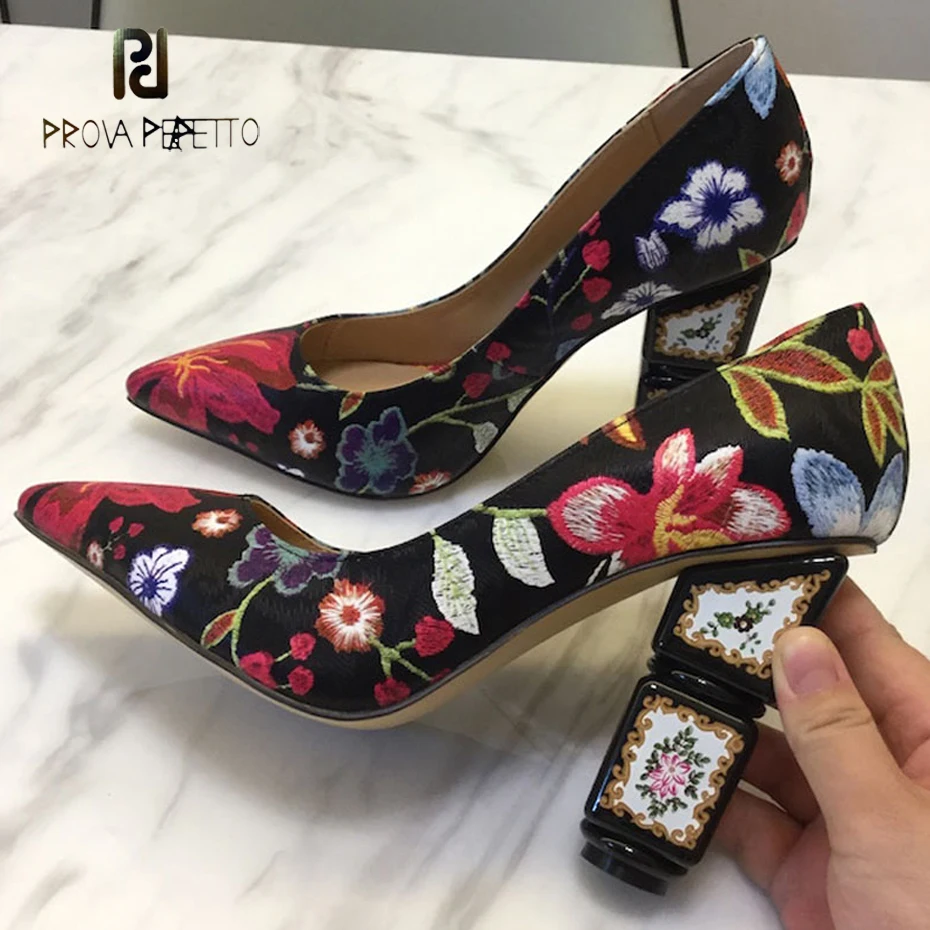 Prova Perfetto модные ФЛОРИСТИЧЕСКИЕ женские туфли лодочки с вышивкой и острым носком в