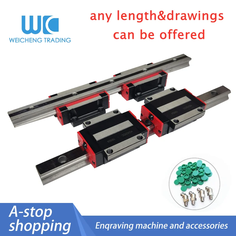 

Top Quality 2pc HGR25 Square Linear Guide Rail 1100 1150mm+4pc HGH25CA/flang HGW25CC Slide Block Carriages CNC Router Engraving.
