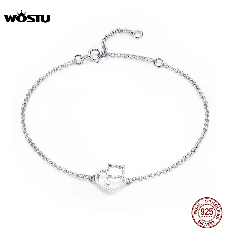 Женский браслет WOSTU из 100% стерлингового серебра 925 пробы с милой кошкой и Китти