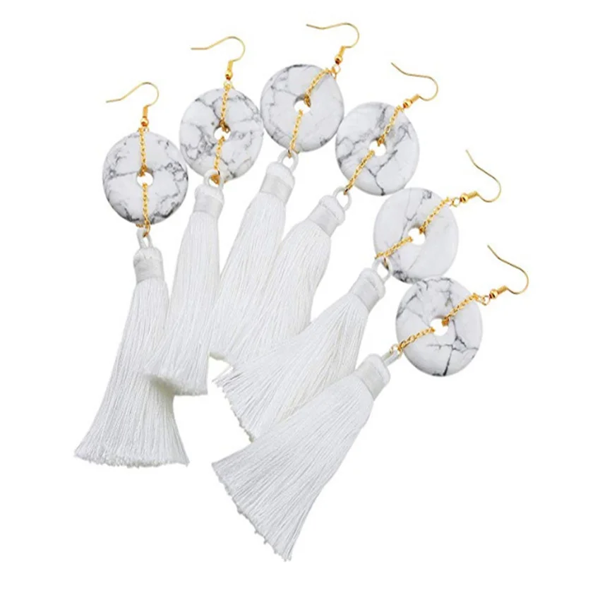 FYJS уникальный светильник желтого золота Цвет Белый Howlite StoneRound полые с кисточками