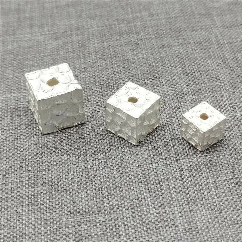 4 Pieces of 925 Sterling Silver Shiny Cube Beads for Bracelet Necklace