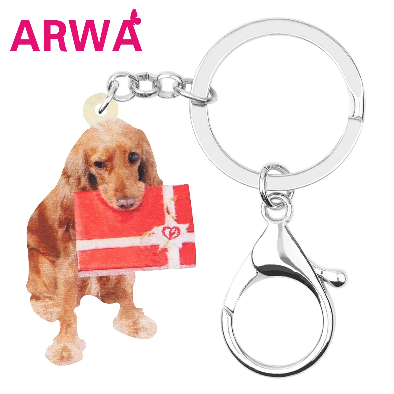 ARWA Acrylic Christmas Golden Retriever Dog Keychain Gift Box Bag Car Purse Animal Key Rings For Women Girls Accessories | Украшения и
