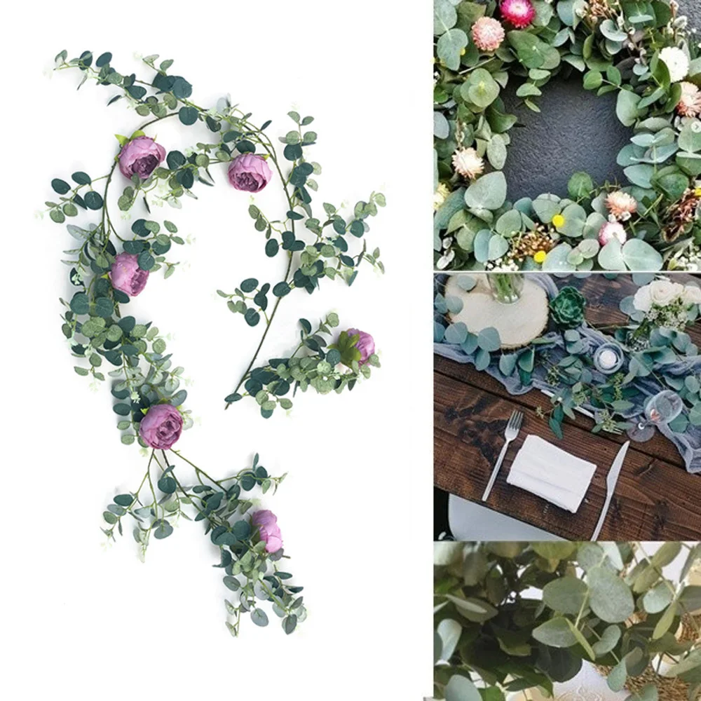 180CM Artificial Eucalyptus Leaves Vine Fake Greenery Garland Wedding Party Home Decoration Hanging Plants | Дом и сад