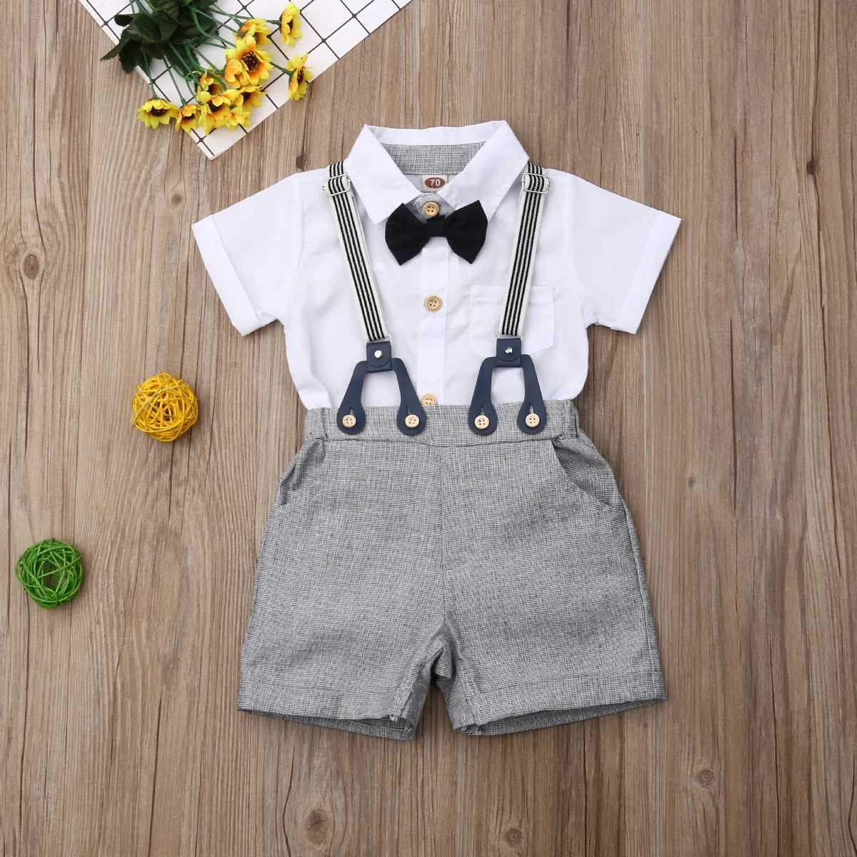 

2021 New Infant Baby Boys Gentleman Clothes Sets Short Sleeve Shirt Tops Romper Bib Pants Outfits Set