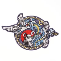 chinese style patches for clothing embroidery applique sew on red crowned crane birds decor diy embroidered stickers for clothes