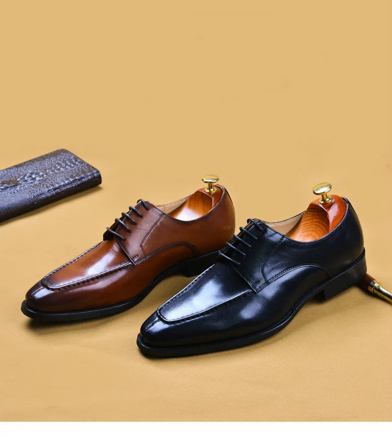 Мужская Деловое платье черного/коричневого цвета кожаная обувь на шнуровке