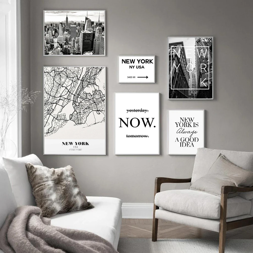 

American Style New York City Map Canvas Paintings Building Photo Wall Art Pictures Posters and Prints for Living Room Home Decor