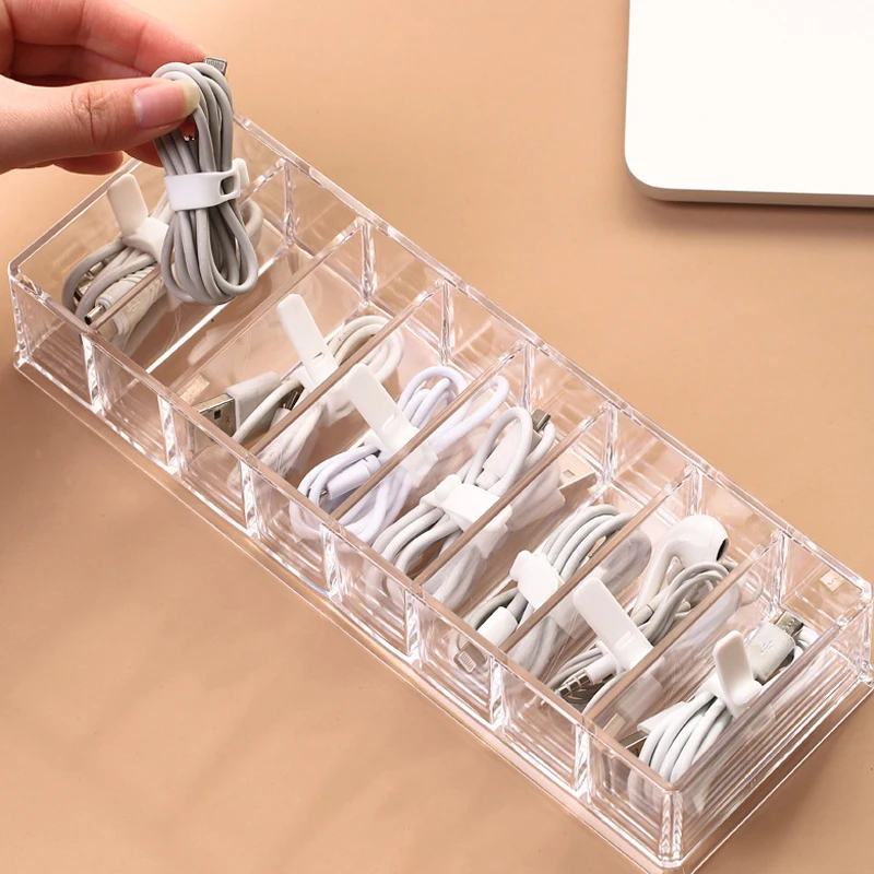 transparent desktop data cable separation visual storage box mobile phone charging earphone cable power cord sorting travel desk free global shipping