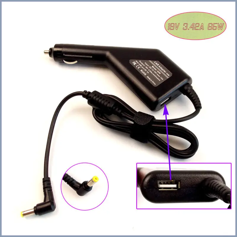 Car DC Power Adapter Charger + USB Port for Acer Extensa 365 366 366D 367 367D Laptop |