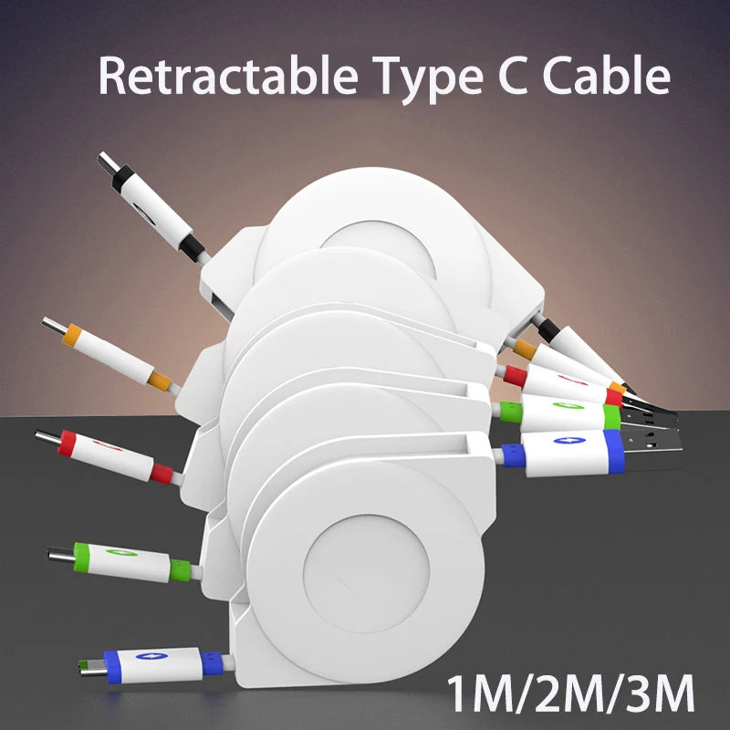 Cable USB tipo C retráctil de 2/3M para Samsung Galaxy S10, S8,...