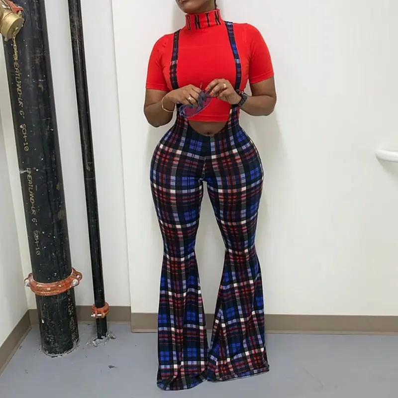 Модные женские клетчатые комбинезоны офисные элегантные ретро расклешенные
