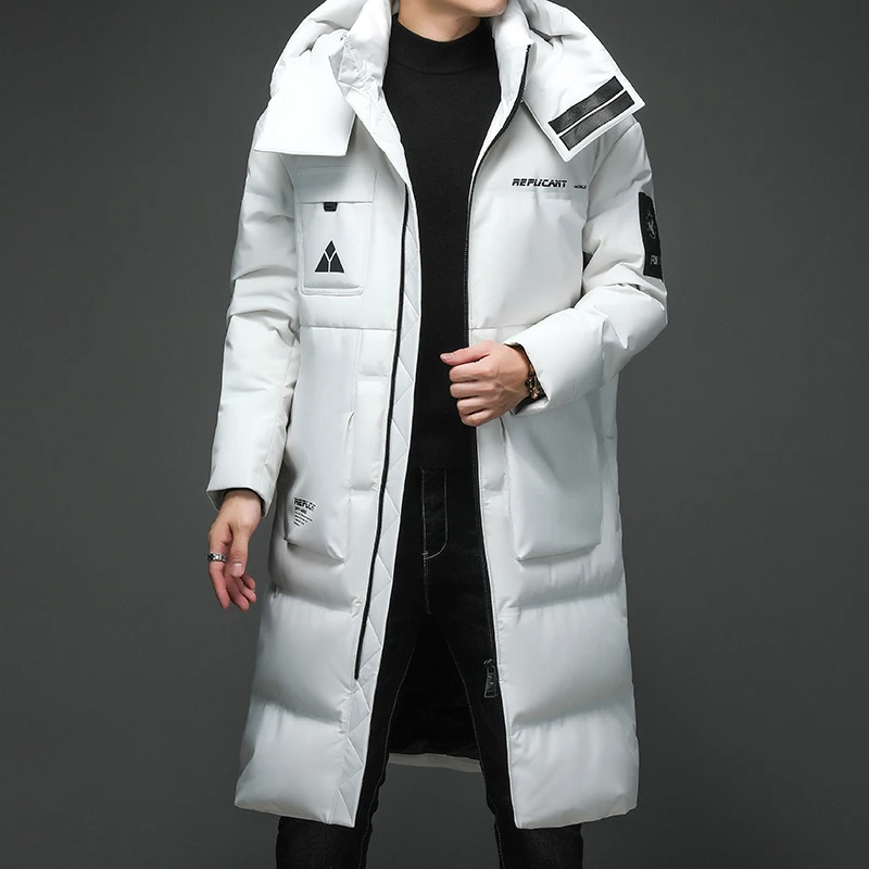 

2021 модное пальто, утепленная куртка, Мужская удлиненная теплая парка с капюшоном, пальто на белом утином пуху, высококачественное мужское н...