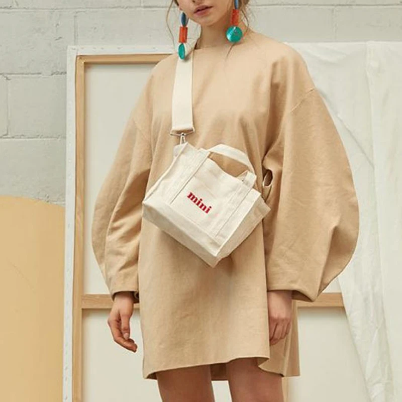 

Mini Shopping Bag White Casual Totes Canvas Totes Beach Bag