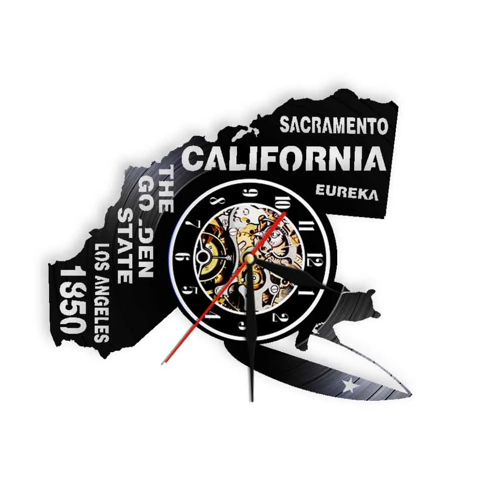 California Bear Vinyl Record Wall Clock Home Wall Decor LED Lamp Light Wide Animal Wall Watch Clock Modern Design Family Gift