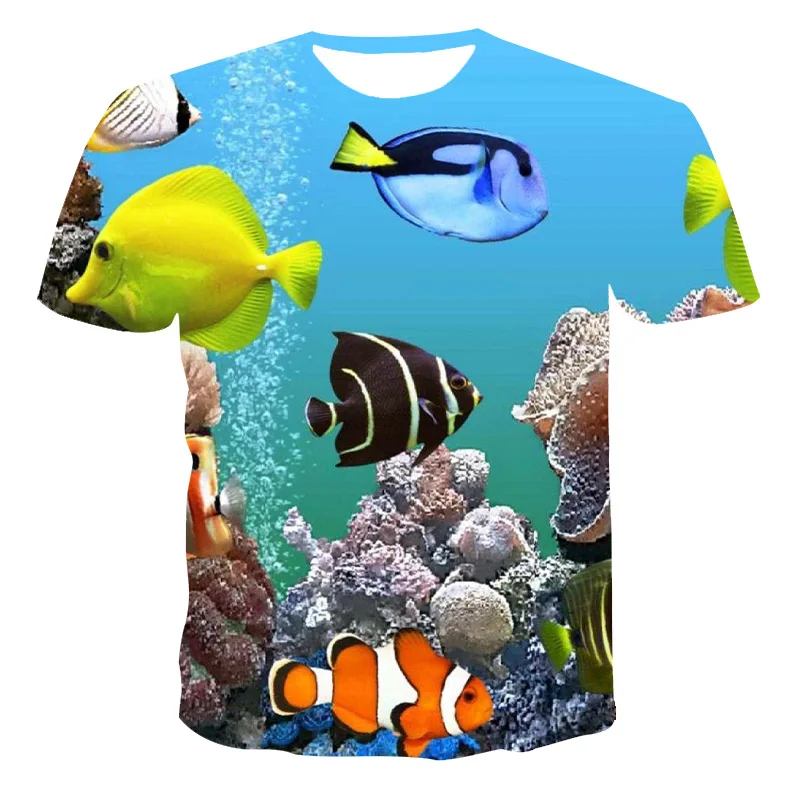 

2021 3D Sea Creatures T-shirt Kawaii Fishs Childrenâ€™s Clothing Fashion Girls Boys T-shirts Summer 3D Print Cute Girls Clothes