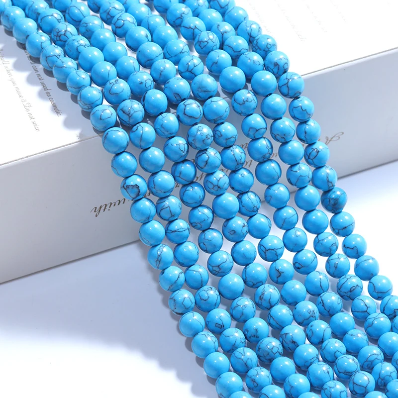 

4/6/8/10/12mm Natural Stone Beads Blue Turquoise Round Beads For Needlework Jewelry Making Necklace Bracelet DIY Accessories