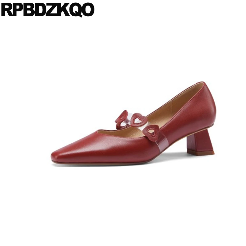 

Block Pvc Trending Ladies Pumps Girls Heart Transparent Bridesmaid Clear Mary Jane Wine Red Dress Shoes Low Heels Sweet Strap