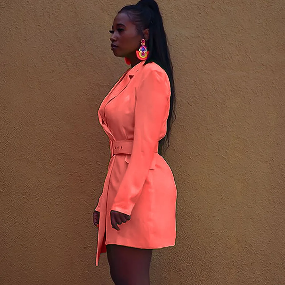 Женское неоново-зеленое мини-платье-блейзер с отложным воротником модное