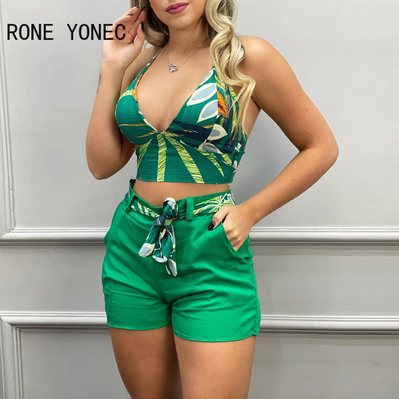 Женский комплект из двух предметов топ без рукавов с цветочным принтом и