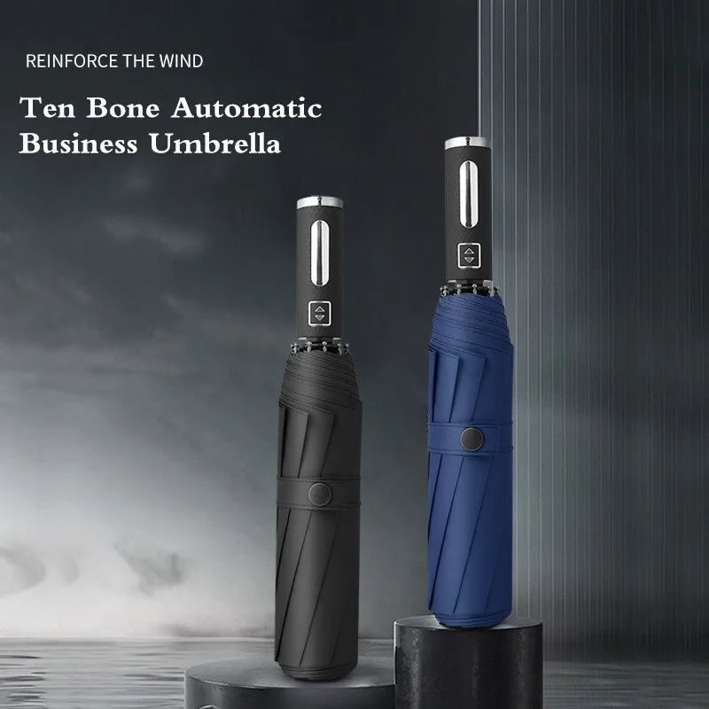 

Windproof Automatic Folding Umbrella Female Male Ten Bone 3 Fold Luxury Large Business Umbrellas Men Rain Women Gift Parasol