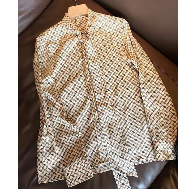 

ZALady Womens Vintage Blouses Casual Long Sleeve Streewear Office Work OL Bow Collar Plus Size 3XL Women Shirts Retro Tops Mujer