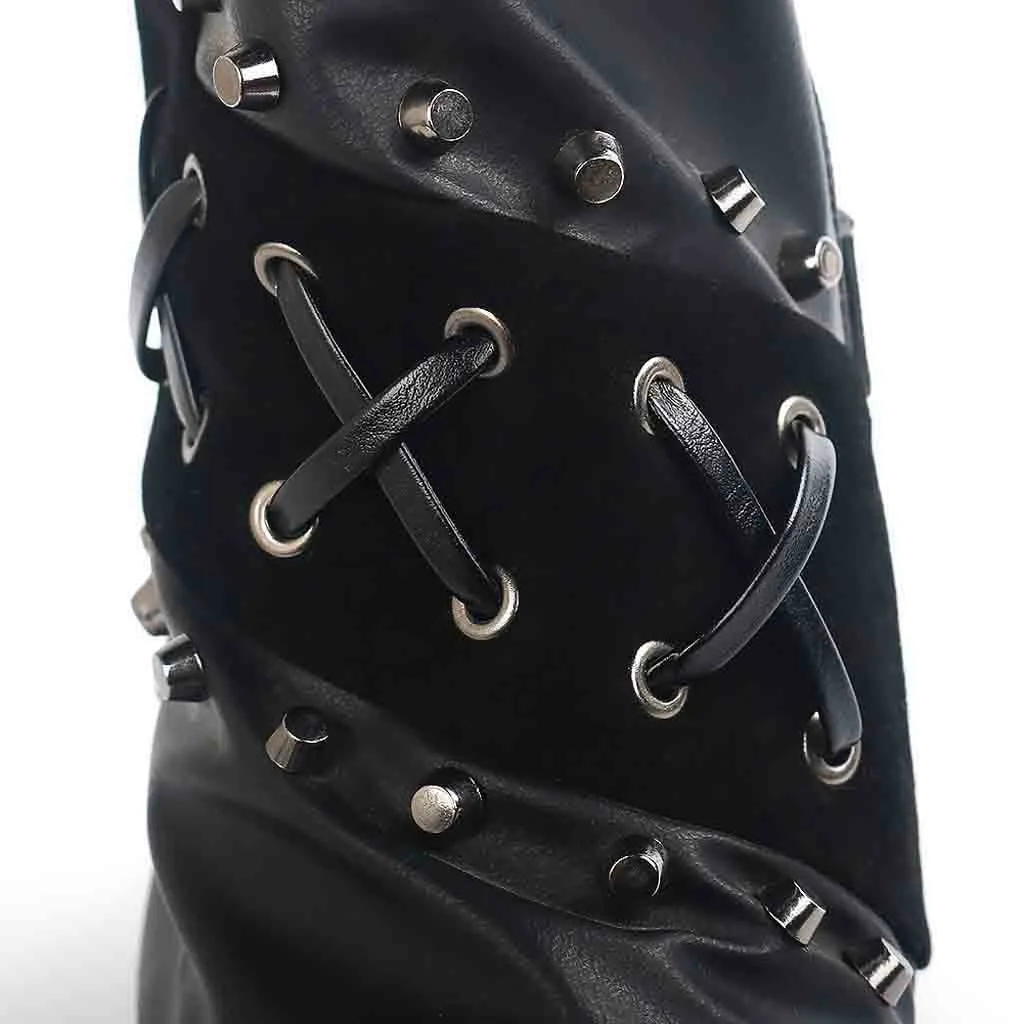 women ankle boots leather womens large sizes Solid Square heel ladies for winter shoes bota feminina #U | Обувь