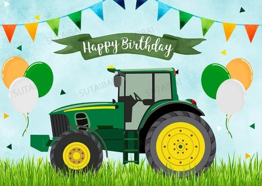 Tractor Theme Birthday Photography Backdrop Boy 1st Birthday Background Happy Farm Start Tractor Party Decorations Banner enlarge