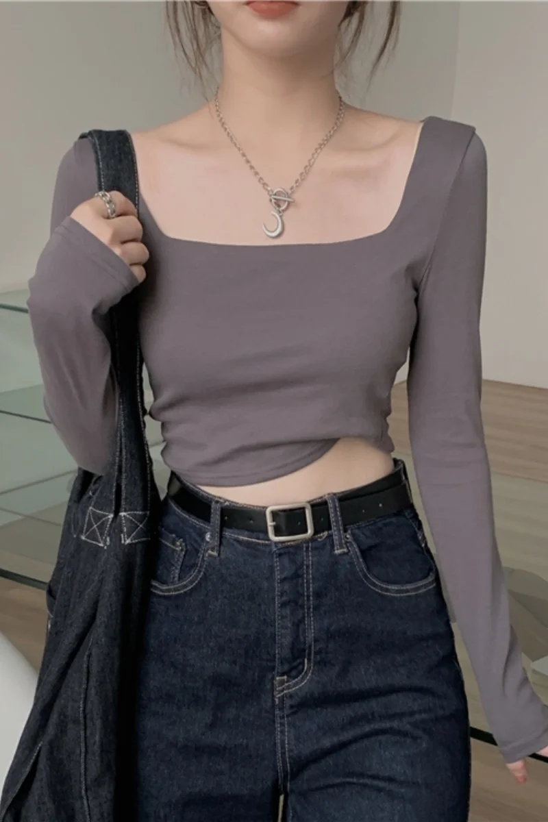 Женская короткая рубашка с длинным рукавом и V-образным вырезом | одежда