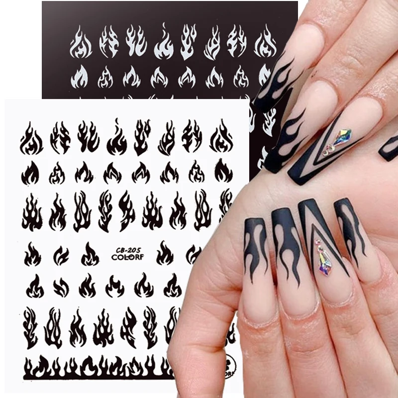 3D Nail Sticker Fire Flame Nails Foil Gold Black White Self Adhesive Nail Stickers Manicures Decals DIY Nail Art Decorations