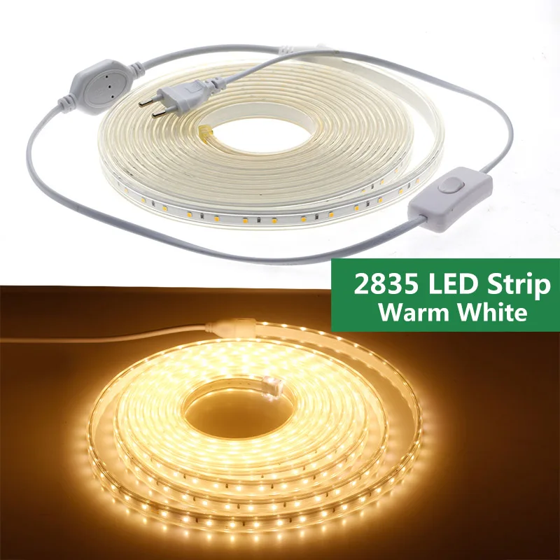 2835 Warm White Светодиодная лента 220 В SMD 5050 60 светодиодный s/M 5630 120 светодиодный s/M водонепроницаемый теплый белый RGB гибкий светильник Диодная неоновая лента с вилкой питания - Испускаемый цвет: 2835 Warm White